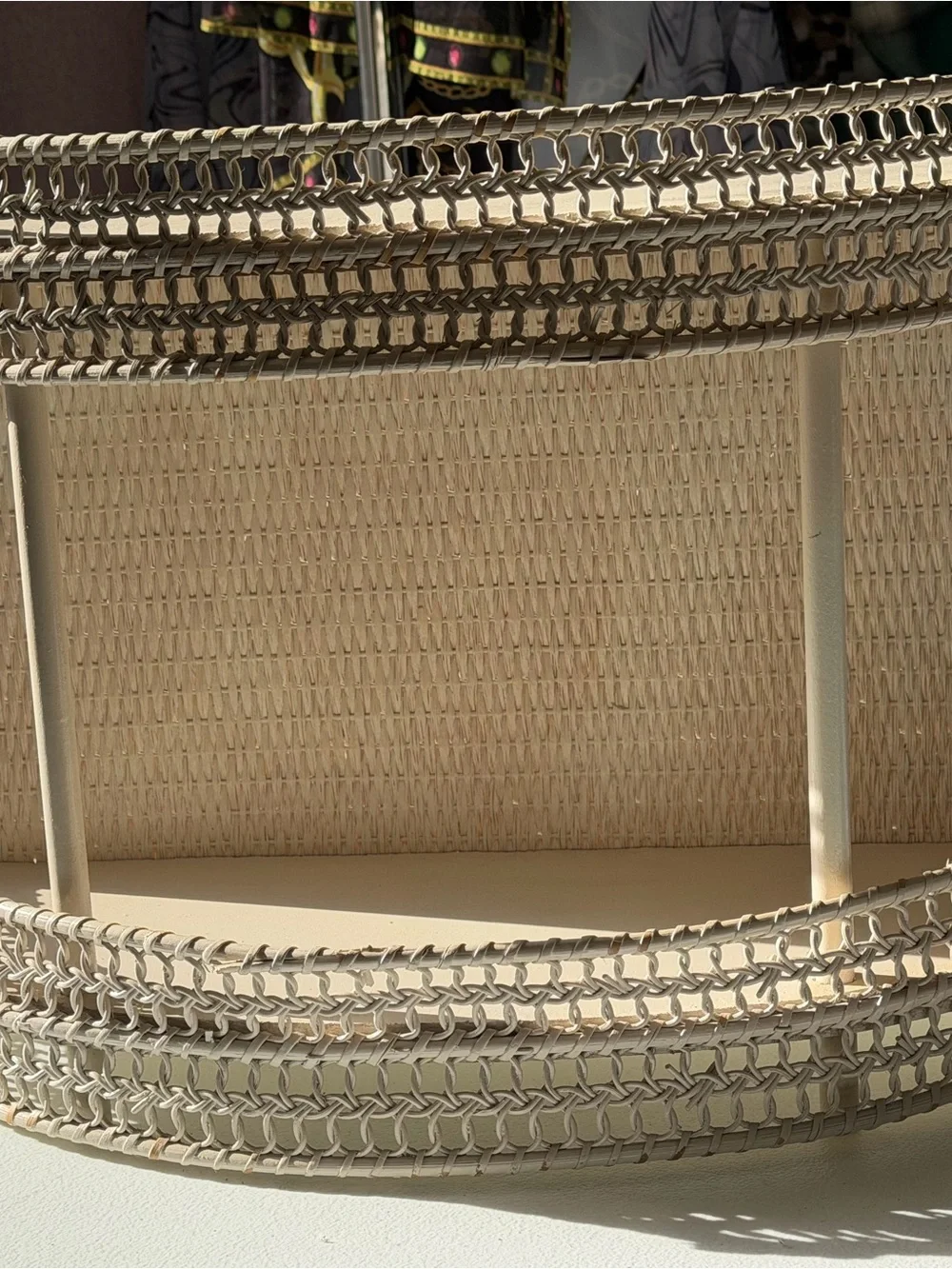 Vintage Curved Woven Wicker Metal 2-Tier Display Shelf Cottage Shabby Chic